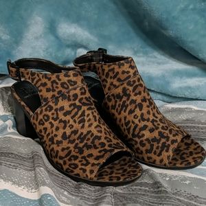 Leopard print women's bootie heels